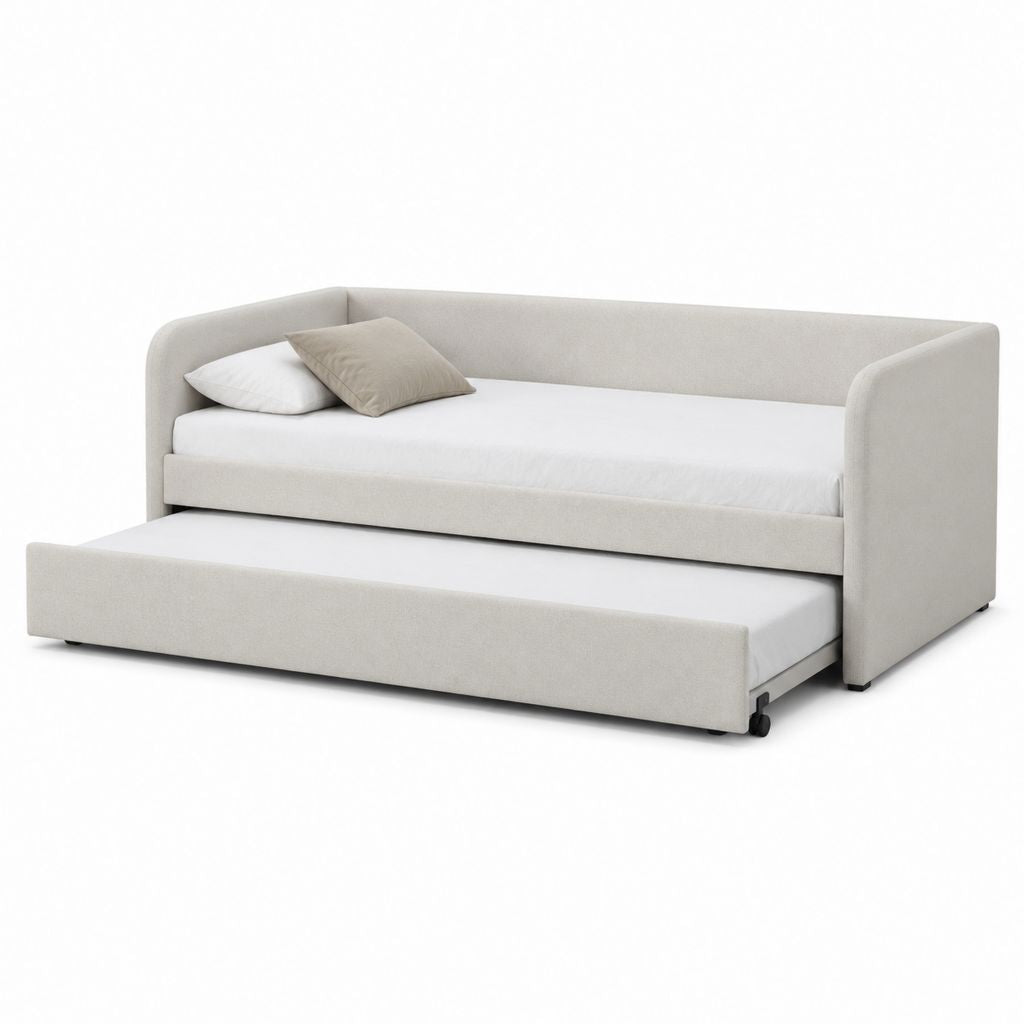 Divano letto estraibile rettangolare crema in poliestere con due reti 90 x 200 cm 210 x 100 x 85 cm