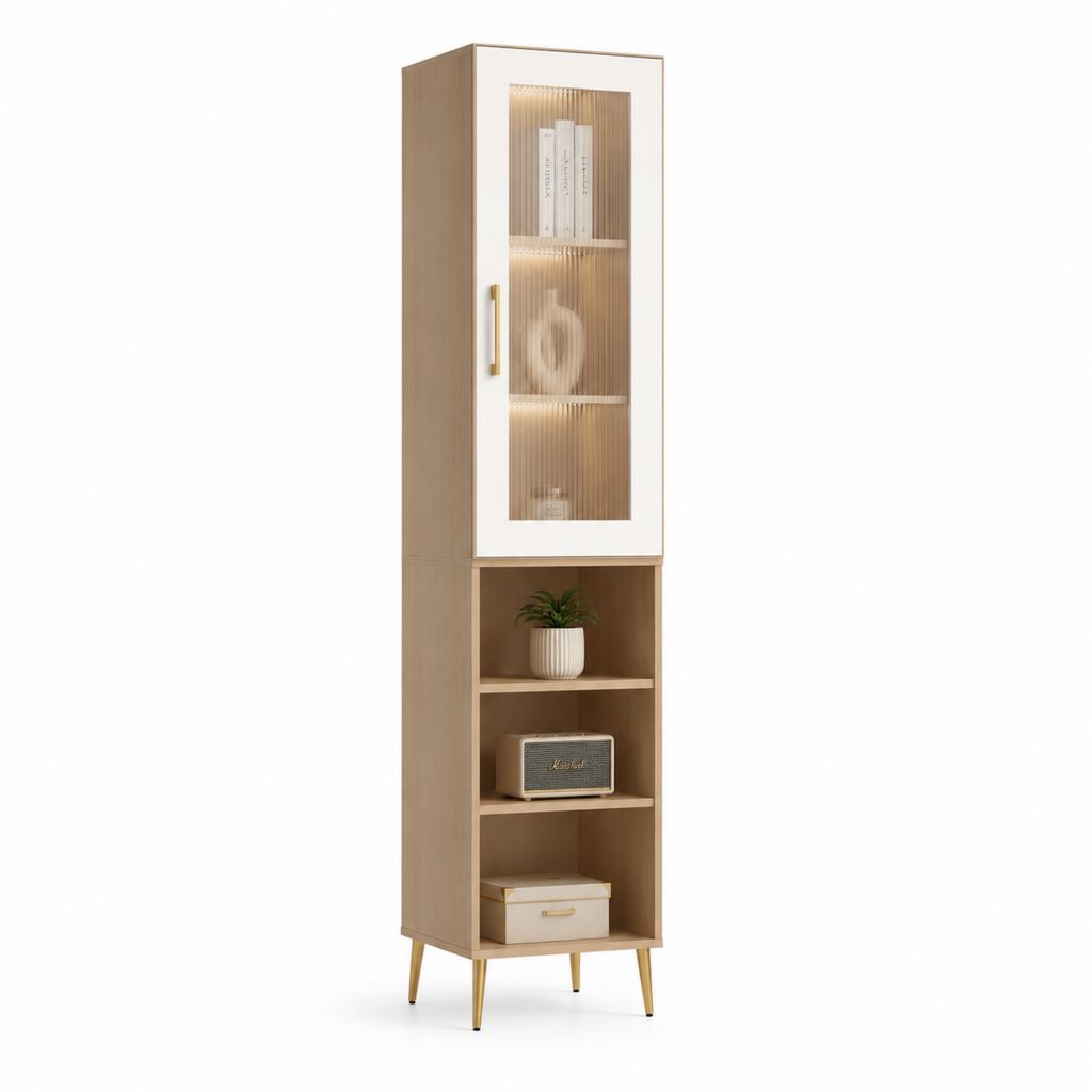 Vetrina da soggiorno a 1 anta rovere chiaro e bianco in MDF rettangolare 50 x 40 x 180 cm