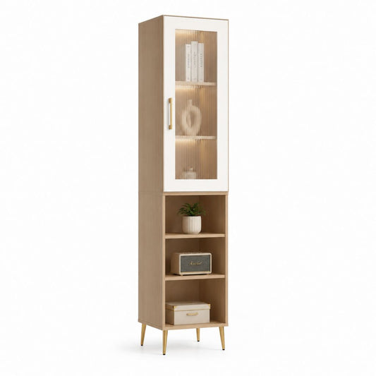 Vetrina da soggiorno a 1 anta rovere chiaro e bianco in MDF rettangolare 50 x 40 x 180 cm