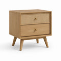 Comodino 2 cassetti rovere naturale e rattan rettangolare 45 x 35 x 55 cm