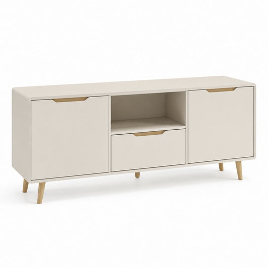 Credenza da sala da pranzo beige in MDF e legno massello rettangolare 160 x 40 x 80 cm