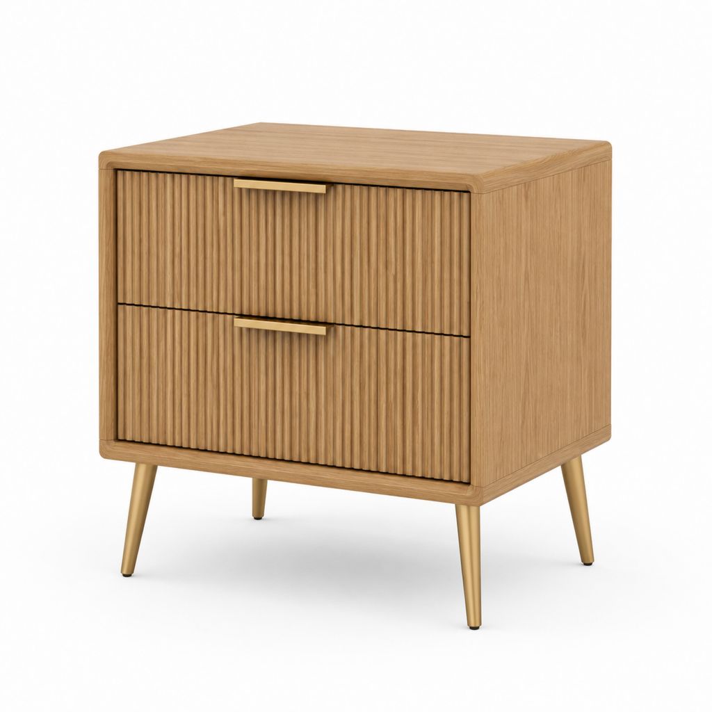 Comodino 2 cassetti in MDF impiallacciato rovere naturale rettangolare 60 x 40 x 60 cm
