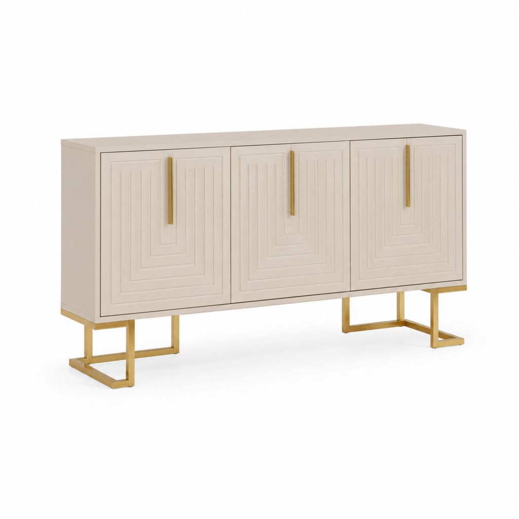 Credenza 3 Ante Beige in MDF e Acciaio Dorato 160 x 40 x 85 cm