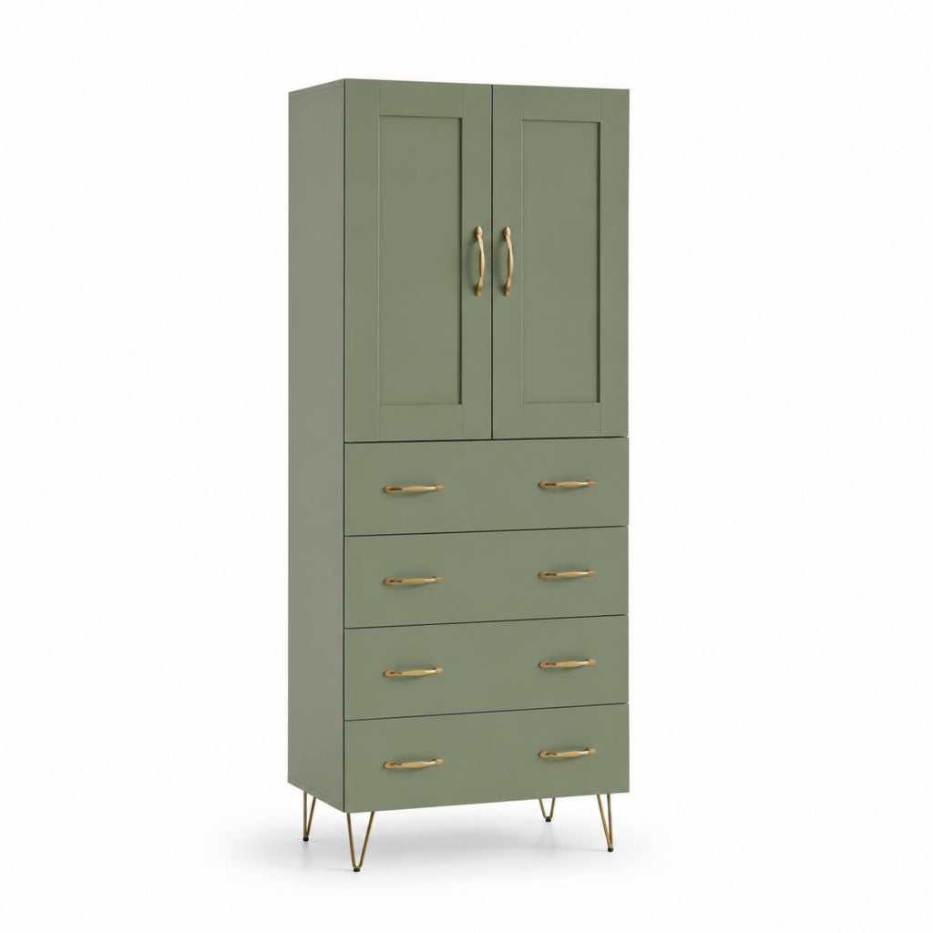 Mobile contenitore alto verde salvia in MDF con 2 ante e 4 cassetti 80 x 40 x 180 cm
