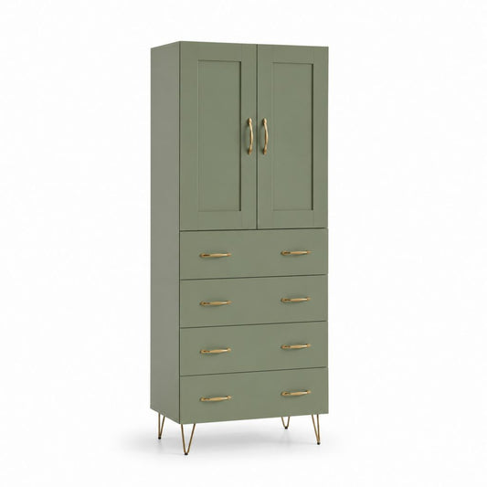 Mobile contenitore alto verde salvia in MDF con 2 ante e 4 cassetti 80 x 40 x 180 cm