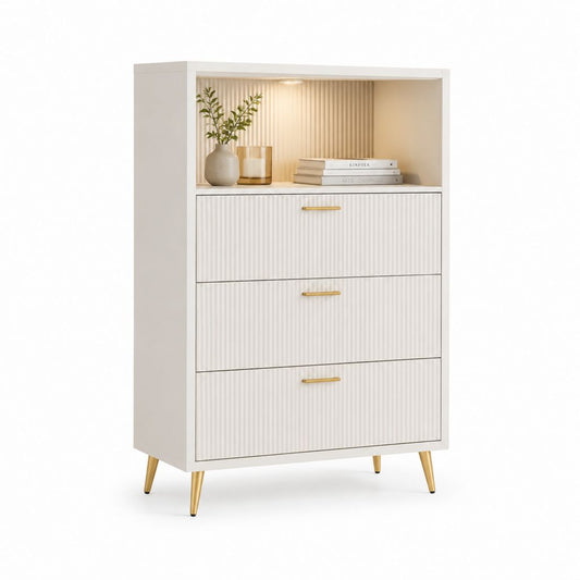 Credenza alta rettangolare con 3 cassetti e vano a giorno bianca in MDF 80 x 40 x 120 cm