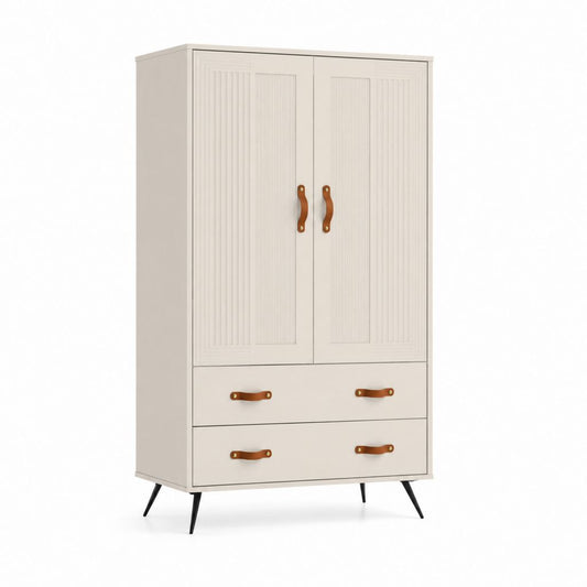 Armadio contenitore rettangolare bianco in pannello truciolare 80 x 40 x 160 cm con 2 ante e 2 cassetti