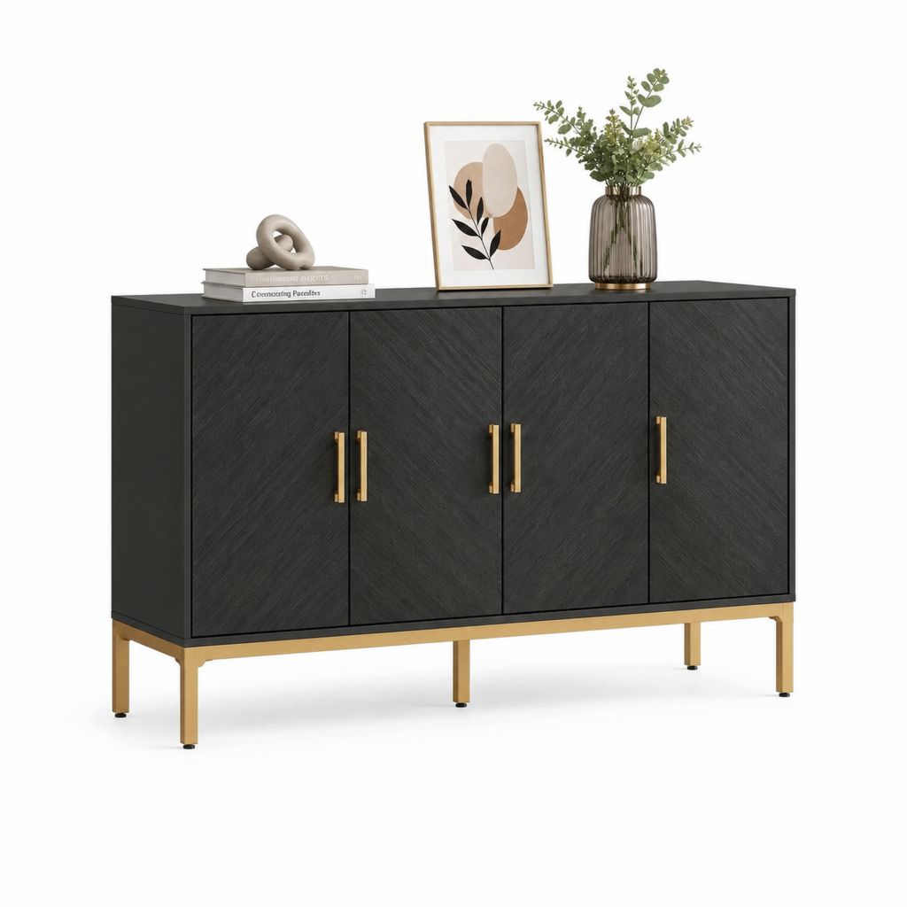 Credenza 4 ante nera in MDF con finitura melaminica e gambe in acciaio 120 x 40 x 80 cm