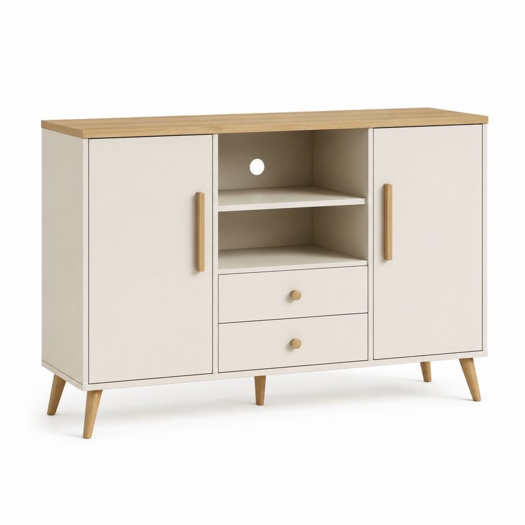 Credenza da sala da pranzo beige e rovere in pannelli di particelle 120 x 40 x 90 cm