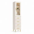Vetrina stretta con 4 cassetti bianco crema in pannello truciolare 50 x 40 x 180 cm