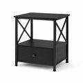 Comodino rettangolare con cassetto nero in MDF e acciaio 40 x 40 x 60 cm