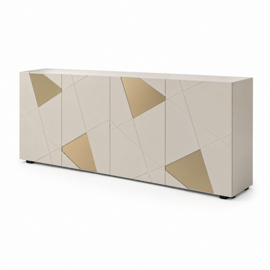 Credenza 4 ante avorio e oro in MDF rettangolare 180 x 40 x 80 cm