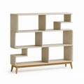 Libreria da soggiorno beige in MDF con piedini in legno massello 120 x 30 x 120 cm