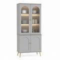 Credenza alta vetrina grigio in MDF e vetro temperato con 4 ante 80 x 40 x 180 cm
