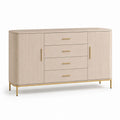 Credenza da sala da pranzo beige in MDF effetto rovere con 4 cassetti 2 ante e gambe in acciaio 160 x 40 x 90 cm