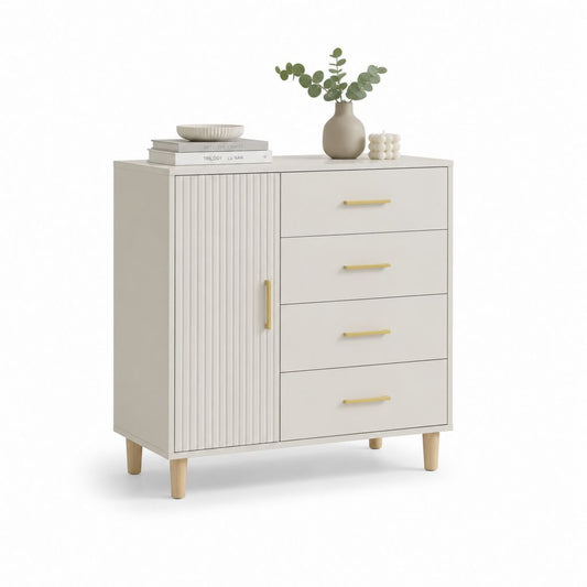 Credenza con 4 cassetti e anta scanalata beige in MDF 100 x 40 x 100 cm