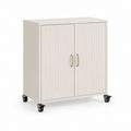Credenza rettangolare a 2 ante con ruote bianco avorio in MDF 80 x 40 x 85 cm