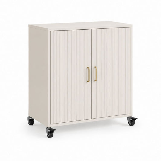 Credenza rettangolare a 2 ante con ruote bianco avorio in MDF 80 x 40 x 85 cm