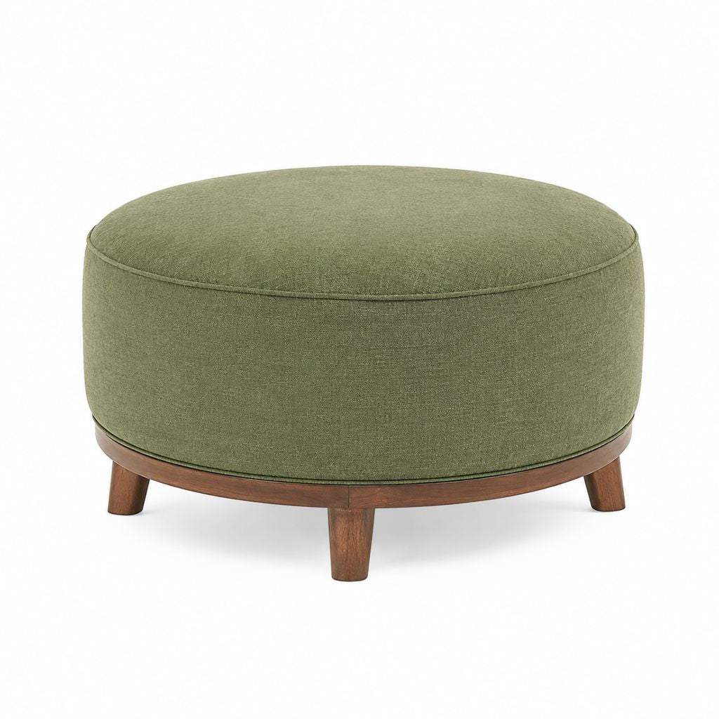 Pouf poggiapiedi rotondo verde in poliestere con base in legno massello 80 x 80 x 45 cm
