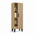Credenza alta con anta a doghe rovere e nero in pannello truciolare 60 x 40 x 180 cm