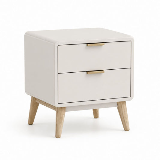 Comodino 2 cassetti bianco in MDF e legno massello 50 x 40 x 55 cm