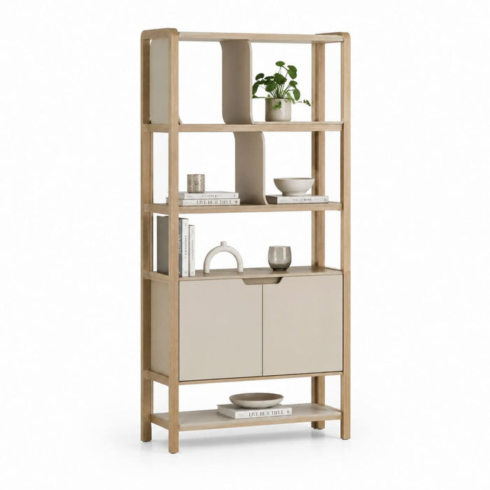 Libreria a giorno con mobile contenitore rovere naturale e beige 80 x 35 x 180 cm