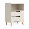 Comodino rettangolare 2 cassetti con vano aperto crema in MDF e faggio massello 45 x 35 x 65 cm