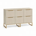 Credenza 6 cassetti beige in MDF effetto rovere con struttura in acciaio 120 x 40 x 80 cm