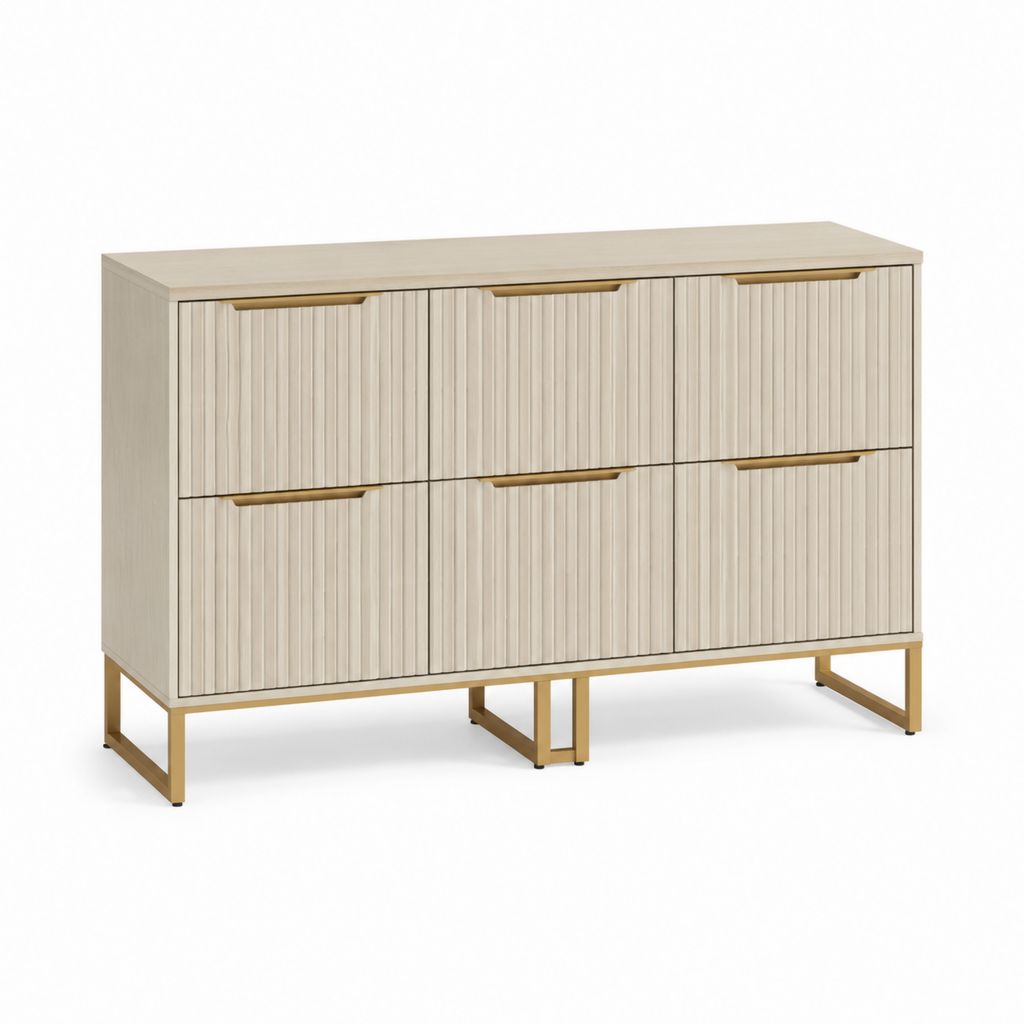 Credenza 6 cassetti beige in MDF effetto rovere con struttura in acciaio 120 x 40 x 80 cm