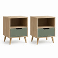 Set di 2 comodini rettangolari rovere chiaro e verde salvia in truciolare 40 x 35 x 60 cm