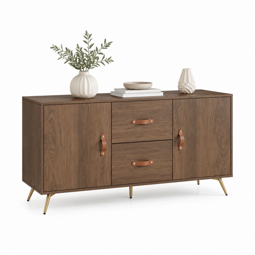 Credenza contenitore marrone effetto noce in pannello truciolare 140 x 40 x 80 cm