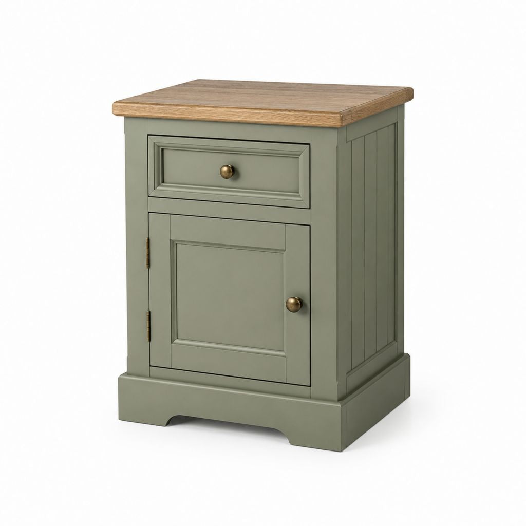 Comodino con cassetto e anta verde salvia in MDF 45 x 35 x 65 cm