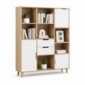 Libreria alta con ante e cassetti rovere naturale e bianco 120 x 35 x 180 cm