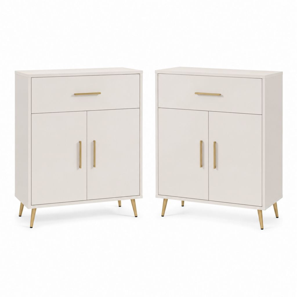 Set di 2 credenze da sala da pranzo bianco crema in MDF 80 x 40 x 100 cm