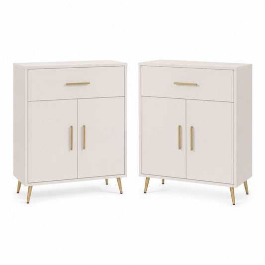 Set di 2 credenze da sala da pranzo bianco crema in MDF 80 x 40 x 100 cm