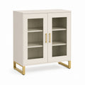 Credenza a 2 ante avorio in MDF e vetro scanalato rettangolare 80 x 40 x 100 cm